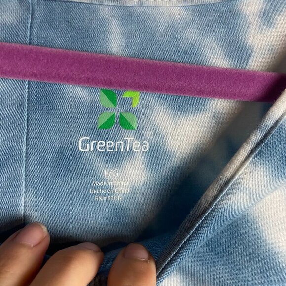 Green Tea Size Large Blue White Tie Dye High Low Tee Soft Casual Oversized Boho - Picture 6 of 6